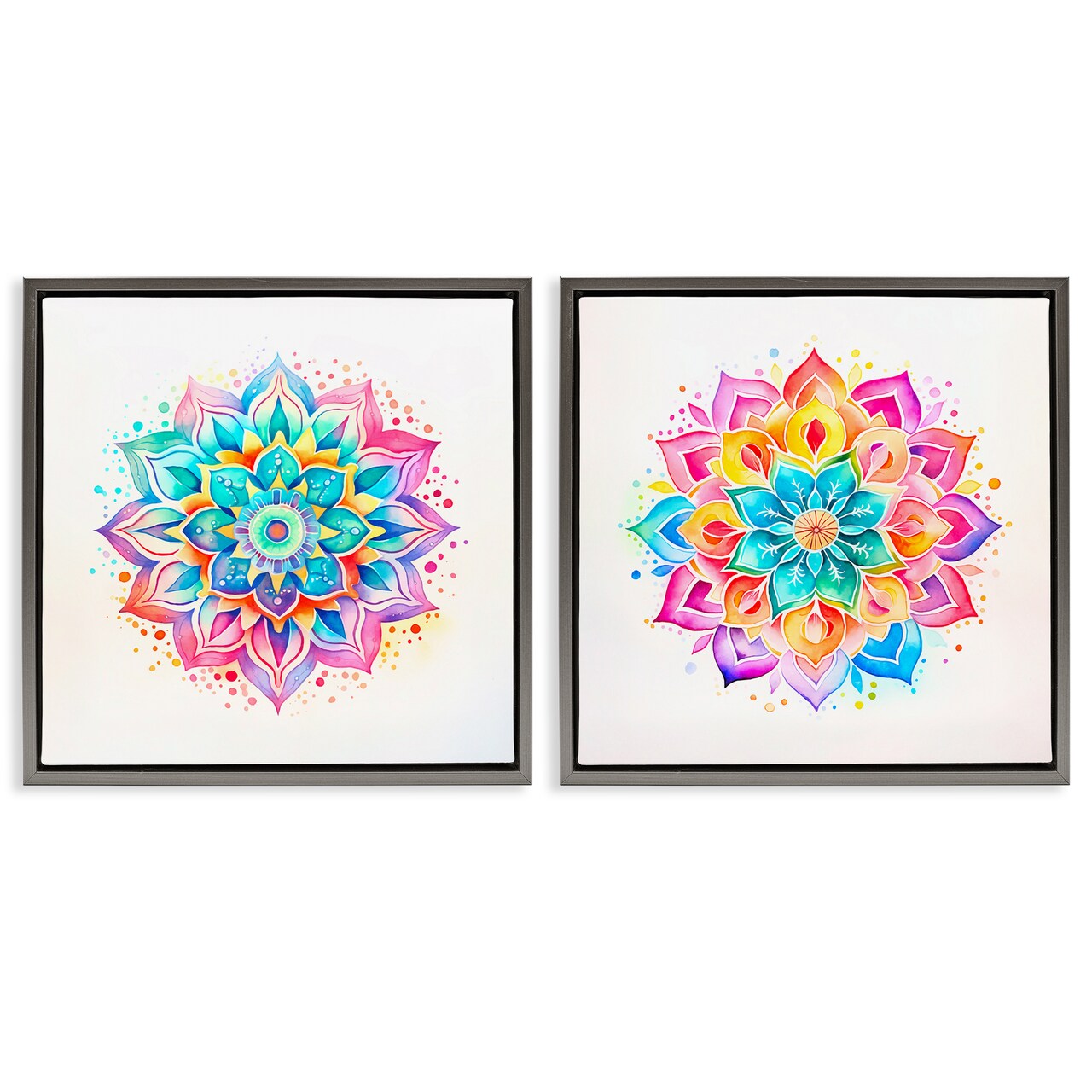 Stupell Industries Bright Boho Mandalas 2pc Floater Framed Canvas Wall Art Set Design by Andrea Haase